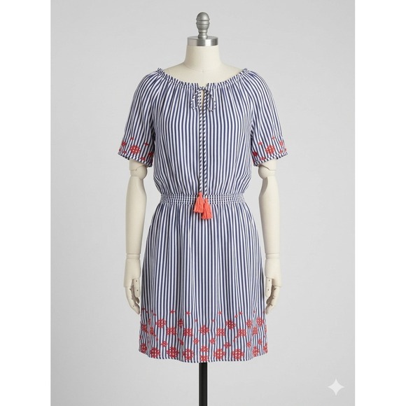 Tommy Hilfiger Dresses & Skirts - Tommy Hilfiger Womens Blue White Striped Embroidered Tassel Dress Size M‎